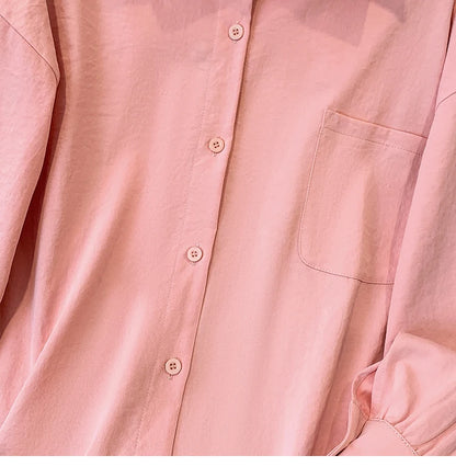 Plus Size Women's Blouses 2025 Spring Autumn Simple Lady Shirts Long Sleeve Big Pockets Shirt Loose Casual Tops