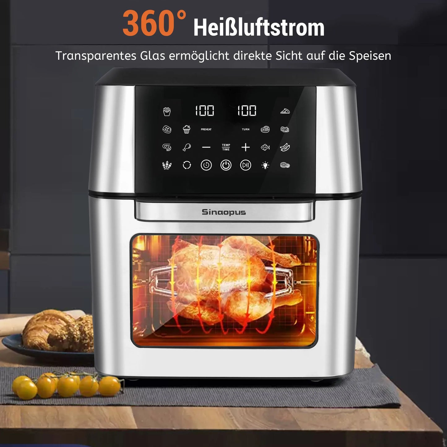 12L Air Fryer Mini Oven,Multi Function Smart machine Air fryers with Glass Viewing Window,Oilless Cooker with LED Touch Control.