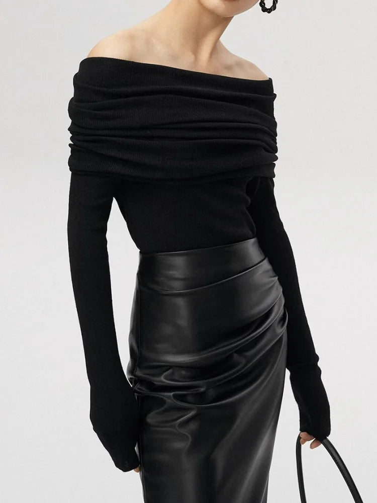 Slash Neck Pullover Frauen Tops Gestrickte Dünne Grundlegende Alle-spiel Sexy Elegante Off Schulter Herbst Winter Langarm Pullover weibliche.