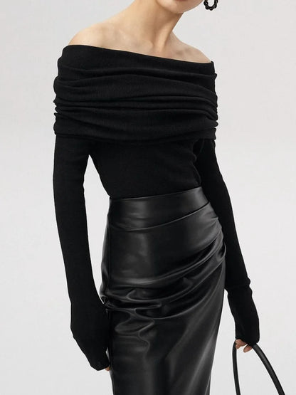 Slash Neck Pullover Frauen Tops Gestrickte Dünne Grundlegende Alle-spiel Sexy Elegante Off Schulter Herbst Winter Langarm Pullover weibliche.