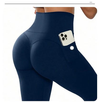 High Waisted Seamless Yoga Pants Butt Lifting Booty Sculpting Gym Leggings with Side Pockets Sexy Workout Tights for Women.