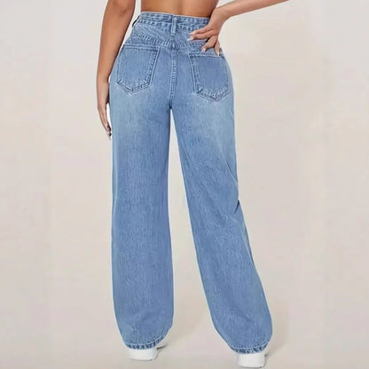 High Waist Straight Leg Jeans Women's Casual Spring Autumn New Style Cross-Border High Waist Wide Leg Jeans Water Washed.
