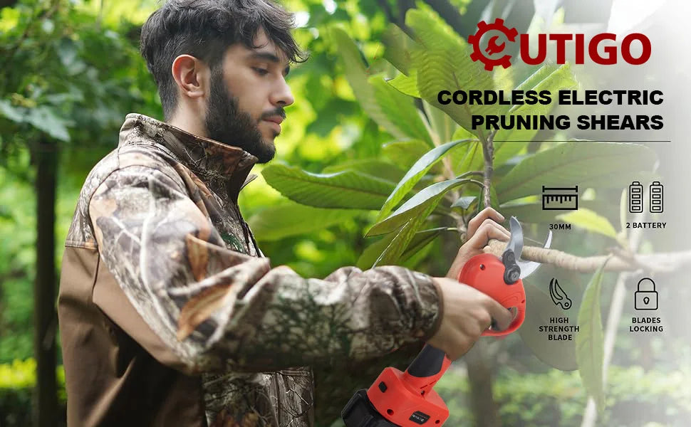 OUTIGO Professionelle Elektrische Gartenschere,40 mm Akku Grtenschere, 2x3000mAh Lithium-Wiederaufladbar Akku 6-8 Arbeitsstunden, Astschere, Rebschere, Baumschere, Rosenschere