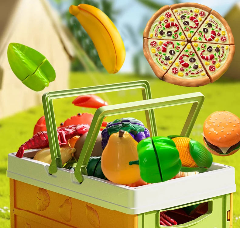 Children's Kitchen Toy Set Simulated Kitchen Cutting Cookware Simulated Fruits Cutting Toys Cooking Accessories for Kids Gift.