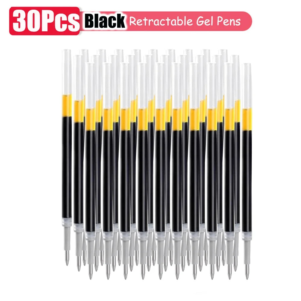 1–63 Stück einziehbares Gelschreiber-Set, Kugelschreiber mit schwarzer/roter/blauer Tinte zum Schreiben, 0,5 mm Nachfüllungen, Bürozubehör, Schulbedarf, Schreibwaren