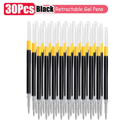 1–63 Stück einziehbares Gelschreiber-Set, Kugelschreiber mit schwarzer/roter/blauer Tinte zum Schreiben, 0,5 mm Nachfüllungen, Bürozubehör, Schulbedarf, Schreibwaren