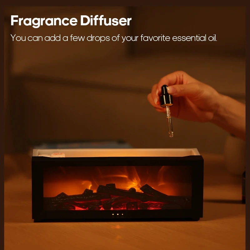 Creative Fireplace Air Humidifier Waterless Auto-Off Aroma Essential Oil Diffuser with LED Light & Remote Control for Home Gift.