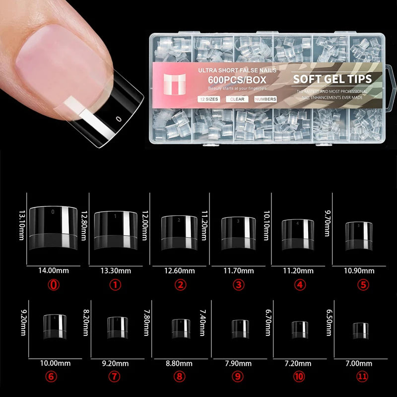 120-600Pcs False Nail Tips Soft Gel Fingertip Semi-matte Square French Coffin Full Half Cover Artificial Fake Nails Extension.