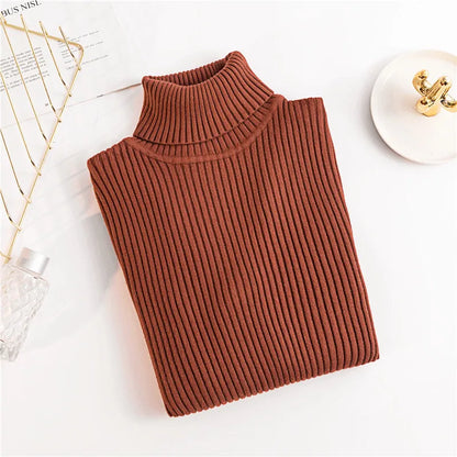 2023 herbst Winter Frauen Langarm Gestrickte Foldover Rollkragen Rippen Pull Pullover Weiche Warme Femme Jumper Pullover Kleidung