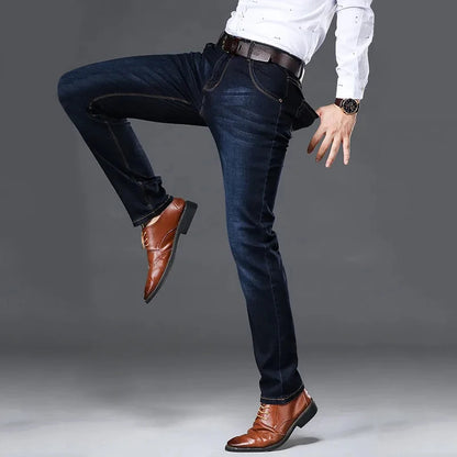 42-44 Frühling und Herbst Neue klassische Herren-Jeans in großen Größen, modisch, Business-Casual, Stretch, schlank, Schwarz, Blau, Herren-Markenhose.