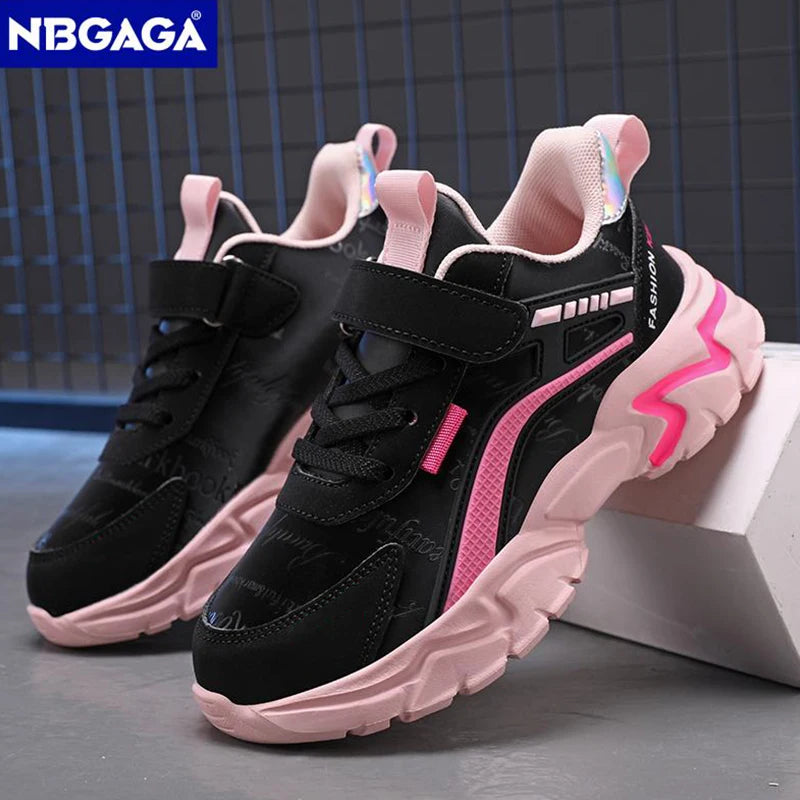 Kids Casual Pink Girls Leather Shoes Fashion For 7-15y Lightweight Running Young Student's Children Sports Girl's Shoe NBGAGA.