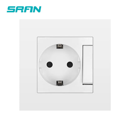 SRAN EU16A 250V Wandsteckdose mit Schalterknopf Steckdose Russland Spanien Edelstahl Glas PC Panel Steckdosen.
