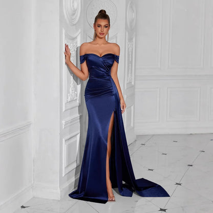 Sexy trägerloses, rückenfreies, hoch gespaltenes Maxikleid für Frauen, schwarz, schulterfrei, ärmellos, figurbetont, Club-Party, langes Kleid.