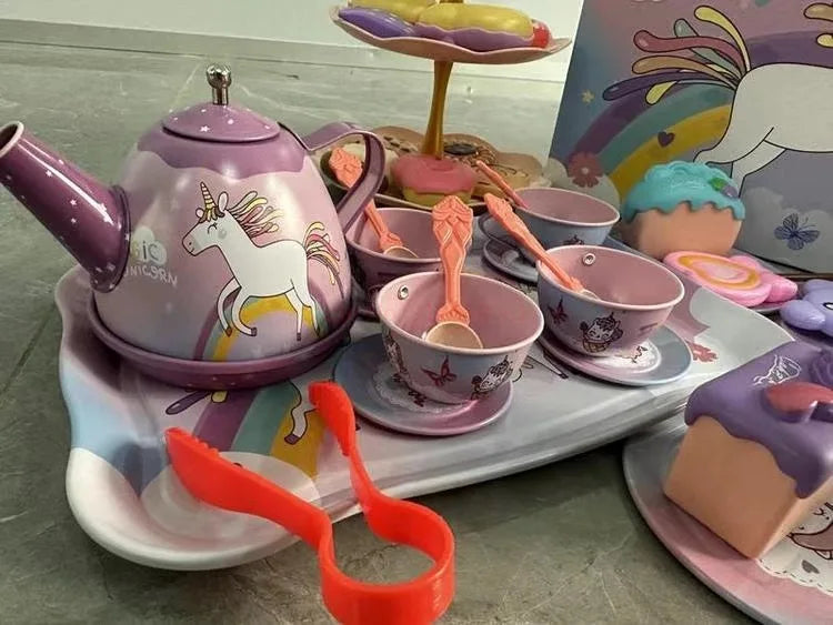 Kids Tea Party Set For Little Girls Mermaid Gift Pretend Toy Tin Tea Set Princess Tea Time Kitchen Pretend Play Tea Set Gift