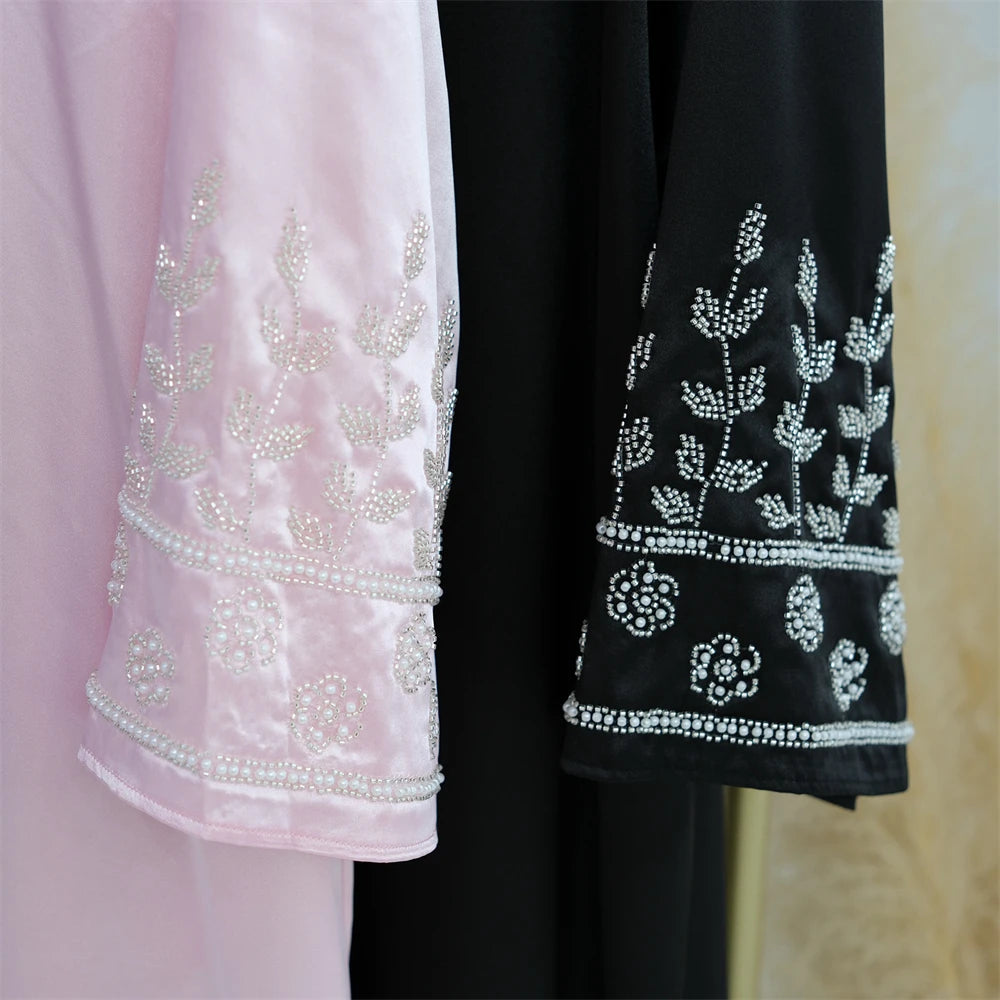 Ramadan Eid Open Beading Kimono Abaya Dubai Muslim Prayer Clothes Women Kebaya Kaftan Dress Islam Robe Arabe Femme Musulmane.