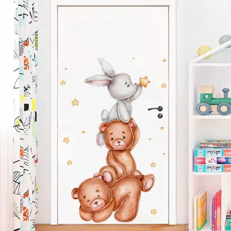 Cute Bear Moon Star Wall Stickers for Kids Rooms Girls Boys Baby Room Decoration Kawaii Cartoon Animal Nursery Wallpaper Vinyl.