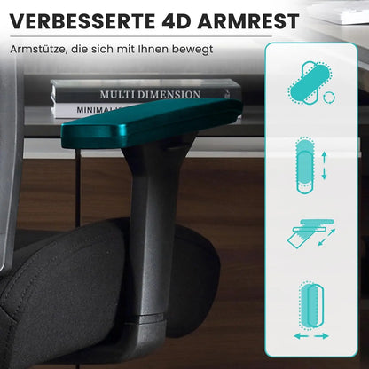 Bürostuhl 200 kg Ergonomischer Schreibtischstuhl mit 4D-Armlehnen, Bürostuhl mit Lendenwirbelstütze und 3D-verstellbarem, Wippfunkti