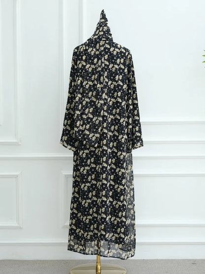 Muslim Women Dubai Abaya luxury Double layered chiffon Print Hijab Dress Kaftan Ramadan Robe Femme Islam african dresses Kebaya.