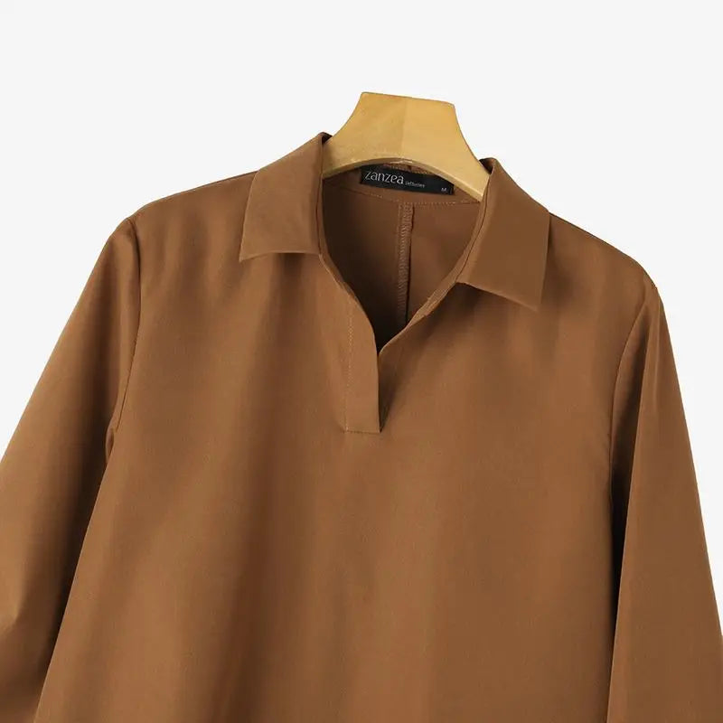 Zanzea Mode Frühling Revers Hals 3/4 Ärmel solide Kaftan Sommerkleid elegante Frauen langes Hemd Kleid Robe Femme Arbeit Party Vestido.