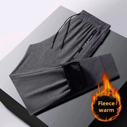 Men's Autumn Winter New Trendy Brand Sportswear Pants Fleece-Lined And Thickened Loose-Fit Straight-Leg Casual Trousers.