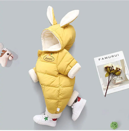 Winter Neue Baby Strampler Jungen Mädchen Patchwork Dicke Plus Samt Overalls Winddicht Mit Kapuze Overalls Schneeanzug Ein Stück Body