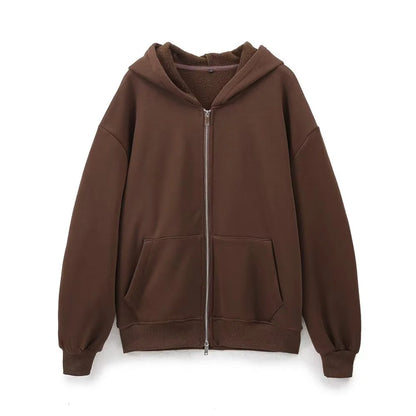 autumn new women's fashionable casual zipper decoration hooded long sleeved sportswear jacket wide leg pants set