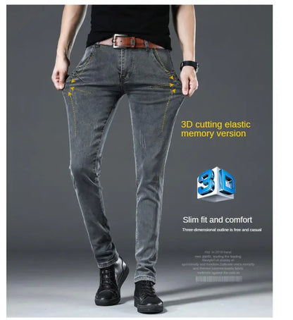 Winter Thick Plus Velvet Men Middle Waist Skinny Jeans Simple Fleece Warm Slim Fit Stretch Boy Casual Denim Pencil Pants.