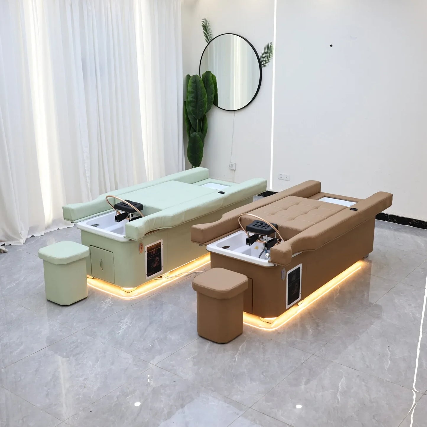 XinSheng 2025 Elektrischer Lift-Shampoo-Bett-Massagetisch – All-in-One-Salonstation mit Begasung, Fußbad und Haarwaschbecken