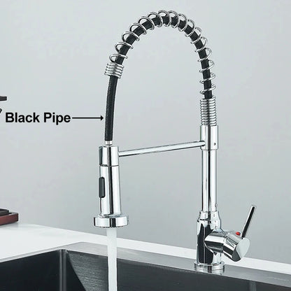 Matte Black Kitchen Sink Faucet One Handle Spring Hot and Cold Water Tap Deck Mounted Bathroom Chrome Kitchen Crane