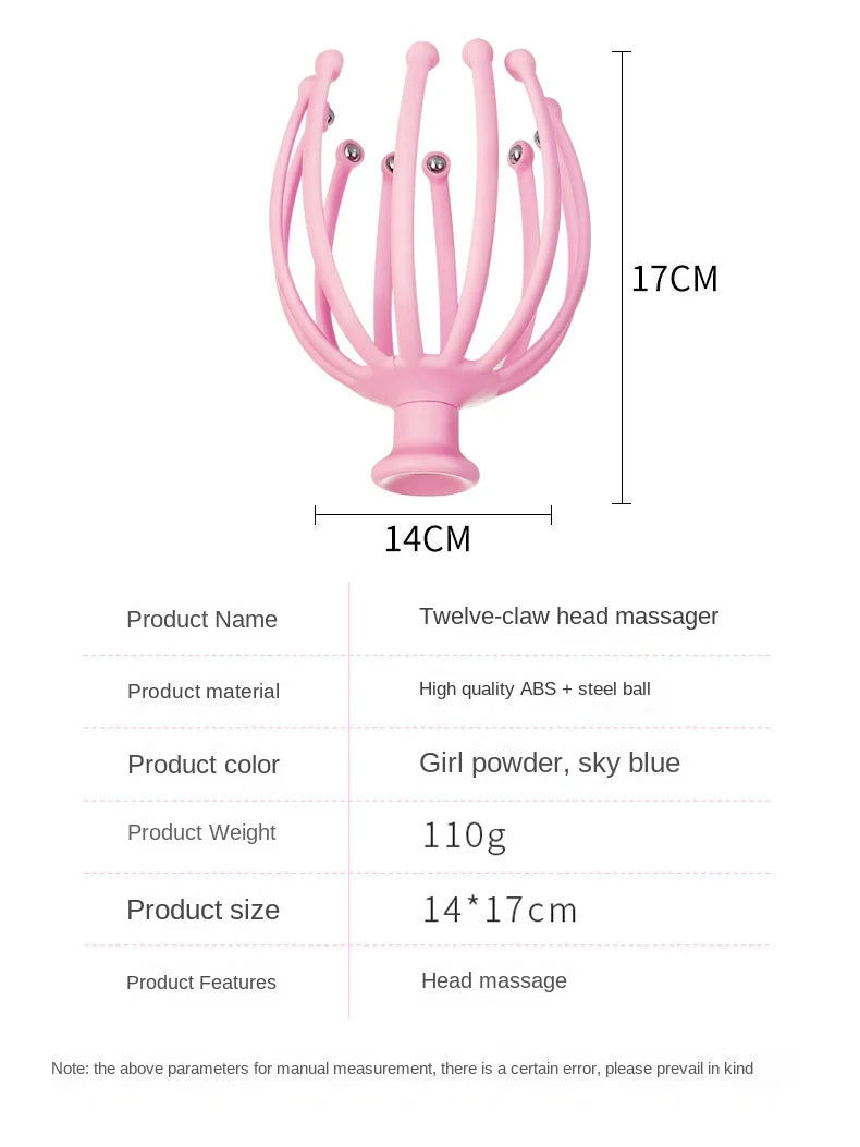 Head Massager Neck Massage Octopus Scalp Stress Relax 12 Antennae Massage Head Meridian Comb Point Pressing Head Artifact.