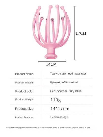 Head Massager Neck Massage Octopus Scalp Stress Relax 12 Antennae Massage Head Meridian Comb Point Pressing Head Artifact.