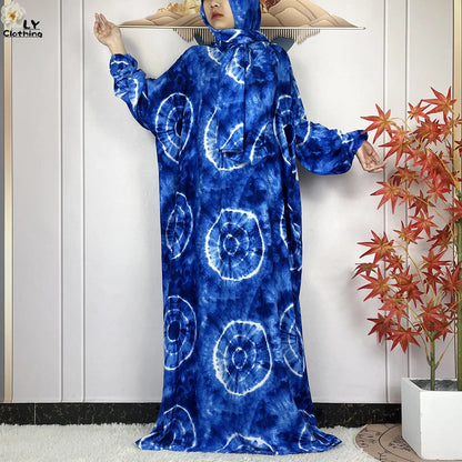 New Muslim Long Sleeved Cotton For Women Ramadan Prayer Turkey Middle East Femme Robe Floral Loose African Abaya Dress Scarfs