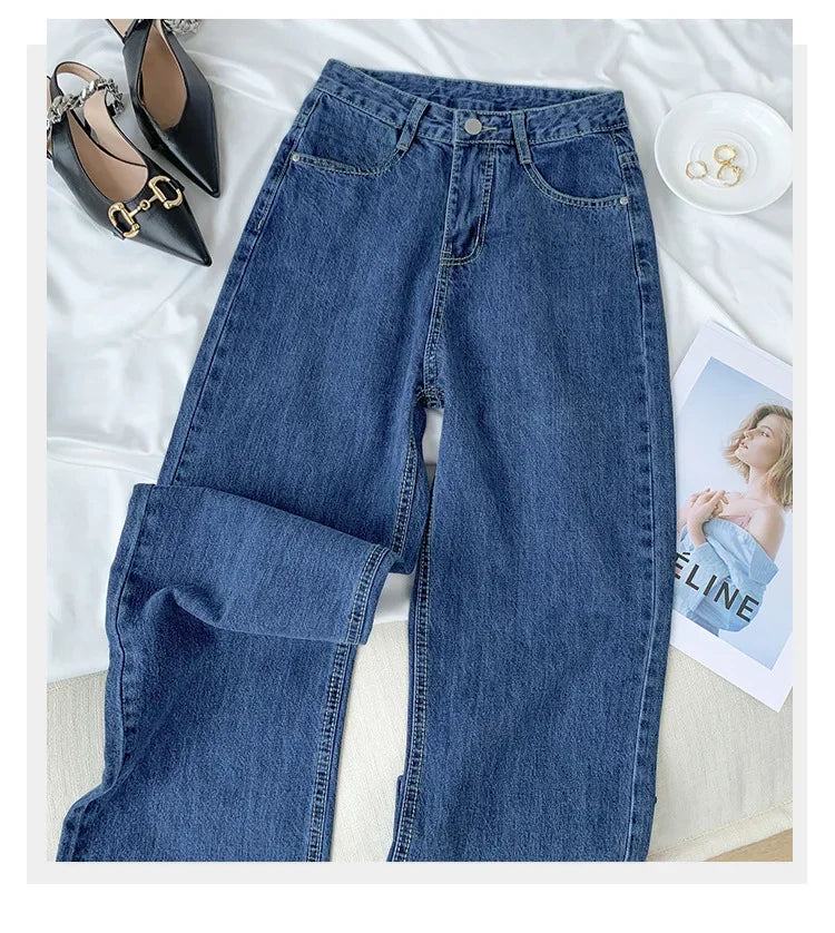 Vintage High-waisted Loose-fit Slimming Straight-leg Jeans For Women Trendy Long Trousers A Retro Flair.