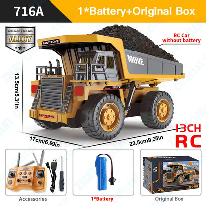ZWN 1/16 1/20 Remote Control Excavator Dump Truck RC Model Car Toy Professional Alloy Simulation Construction Vehicle for Kids