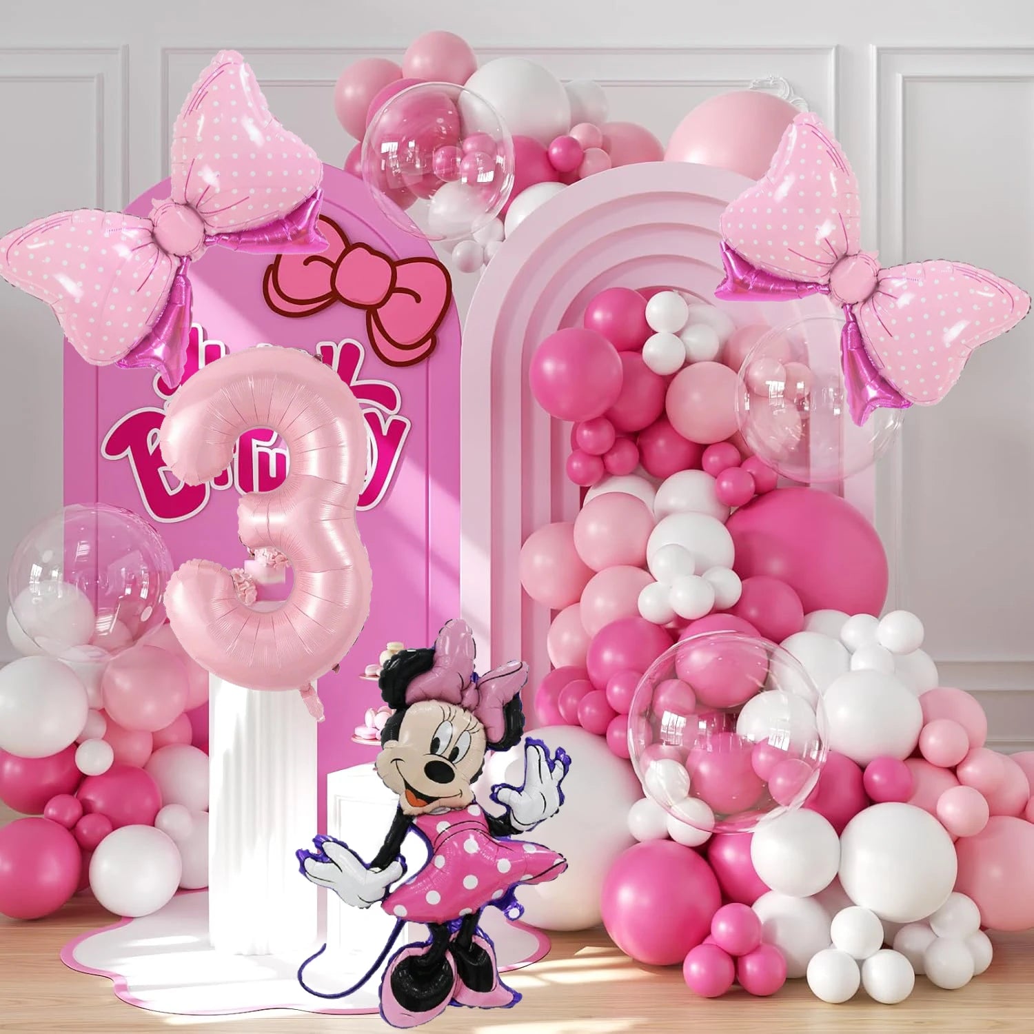 128PCS Minnie Maus Rosa Schleife Aluminium Form Ballon Girlande Bogen Set Mädchen Prinzessin Geburtstag Party Baby Dusche Dekoration Lieferungen.
