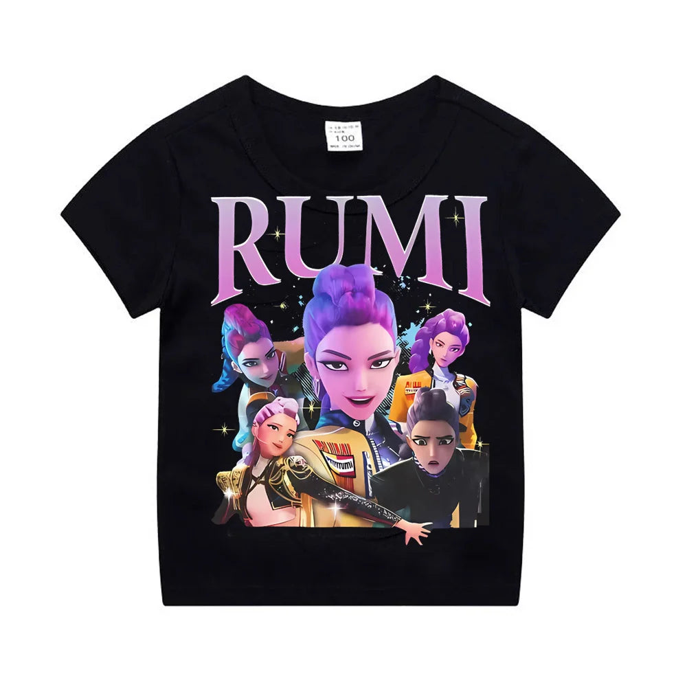 Kpop Demon Hunters Children's Clothing Short Sleeve T-shirt Cute Kpop Demon Hunters Tiger Harajuku Tshirt for Boys Girls.