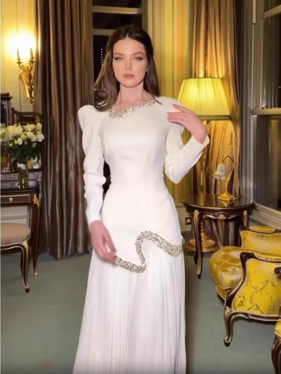 Eid Women Dress Muslim Abaya Pleated Shirt Skirt 2 Piece Set Diamond Party Ramadan Long Dresses Vestidos Largos Arab Long Robe.