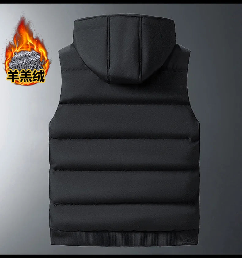 M-10XL Oversize Vests New Lambskin Vest Men's Autumn and Winter Warm and Detachable Hooded Youth Vests Windproof Waistcoats.