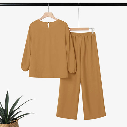 Fashion Women Two Piece Outfit ZANZEA Long Sleeve Top 2025 Autumn Casual High Waist Long Pants Sets Solid 2PCS Suits Tracksuit.