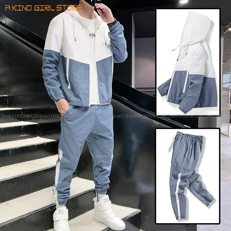 2025 Men Tracksuit Casual Joggers Hooded Sportswear Jackets And Pants 2 Piece Sets Hip Hop Running Sports Suit.