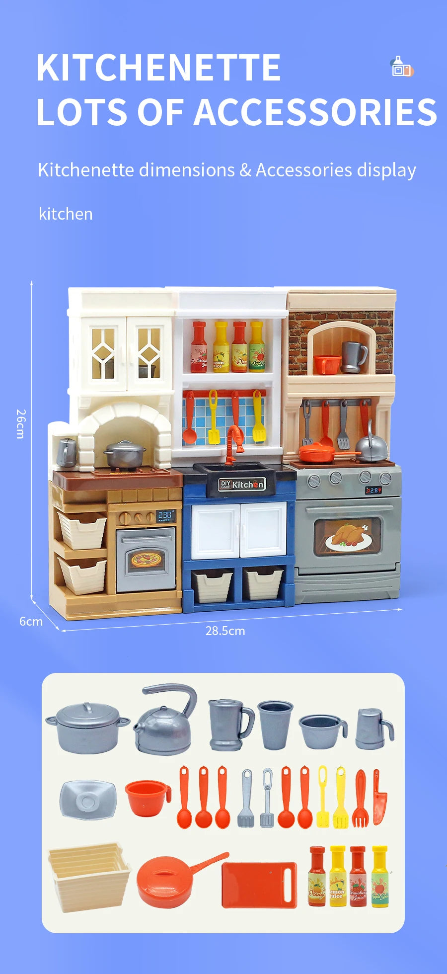 DIY Kid Play House Simulation Kitchen Pretend Toys Kitchenware Lighting and Sounds Cooking Game Set Children Fun Educational Toy.