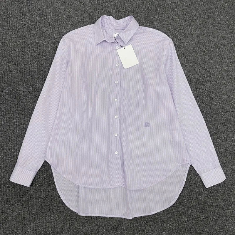 LUXURY Women's Vertical Striped Shirt, Short Front and Back, Short, Vertical Striped Shirt, Loose Long Sleeve, Commuter Style