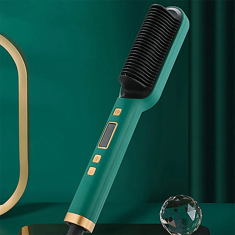 2-In-1 Electric Professional Negative Ion Straight Hair Brush Curling Comb With Lcd Display Curling Tool Straight Hair Brush.