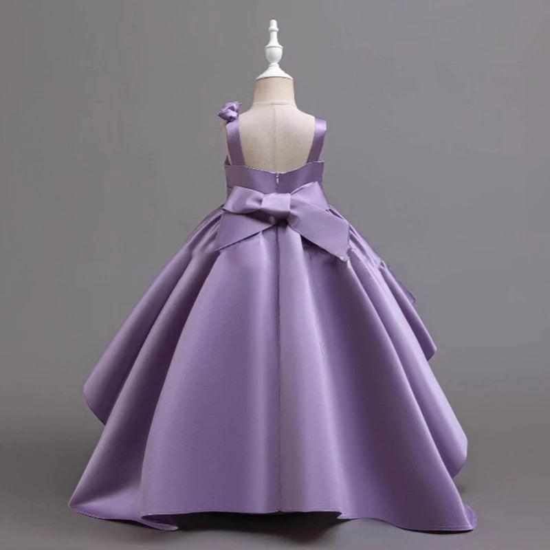 2025 Neues Mädchen-Partykleid mit lila Schwanz, Smoking für 2–6 Jahre alte Mädchen, Festival-Performance-Abendkleid, Huatong-Hochzeitskleid.