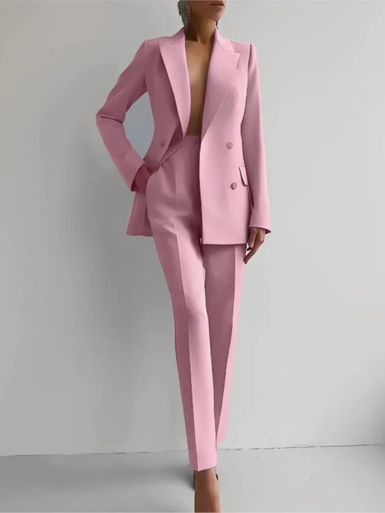 Spring Casual Long Sleeve Suit Set Autumn Elegant Office Lady Solid Slim Tops Blazer Pants Two Piece Sets Women Outfit 2025