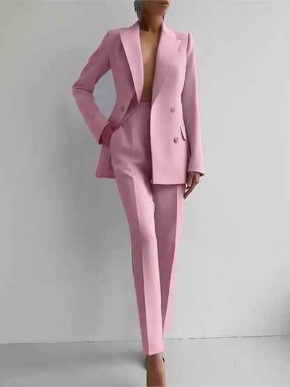 Spring Casual Long Sleeve Suit Set Autumn Elegant Office Lady Solid Slim Tops Blazer Pants Two Piece Sets Women Outfit 2025