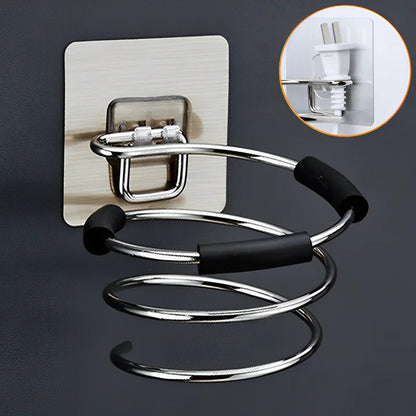 Haartrockner-Halter, Gebläse-Organizer, selbstklebend, zur Wandmontage, nagelfrei, ohne Bohren, Edelstahl-Spiralständer, Aufbewahrung für Badezimmer