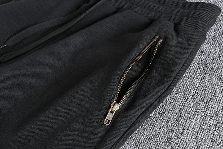 Autumn Winter American Retro Thick Sweatpants With Velvet Men's Pure Cotton Washed Heavyweight Knitted Sports Ankle-tied Pants.