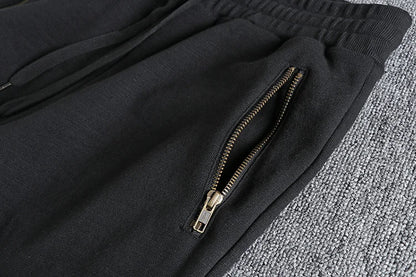 Autumn Winter American Retro Thick Sweatpants With Velvet Men's Pure Cotton Washed Heavyweight Knitted Sports Ankle-tied Pants.