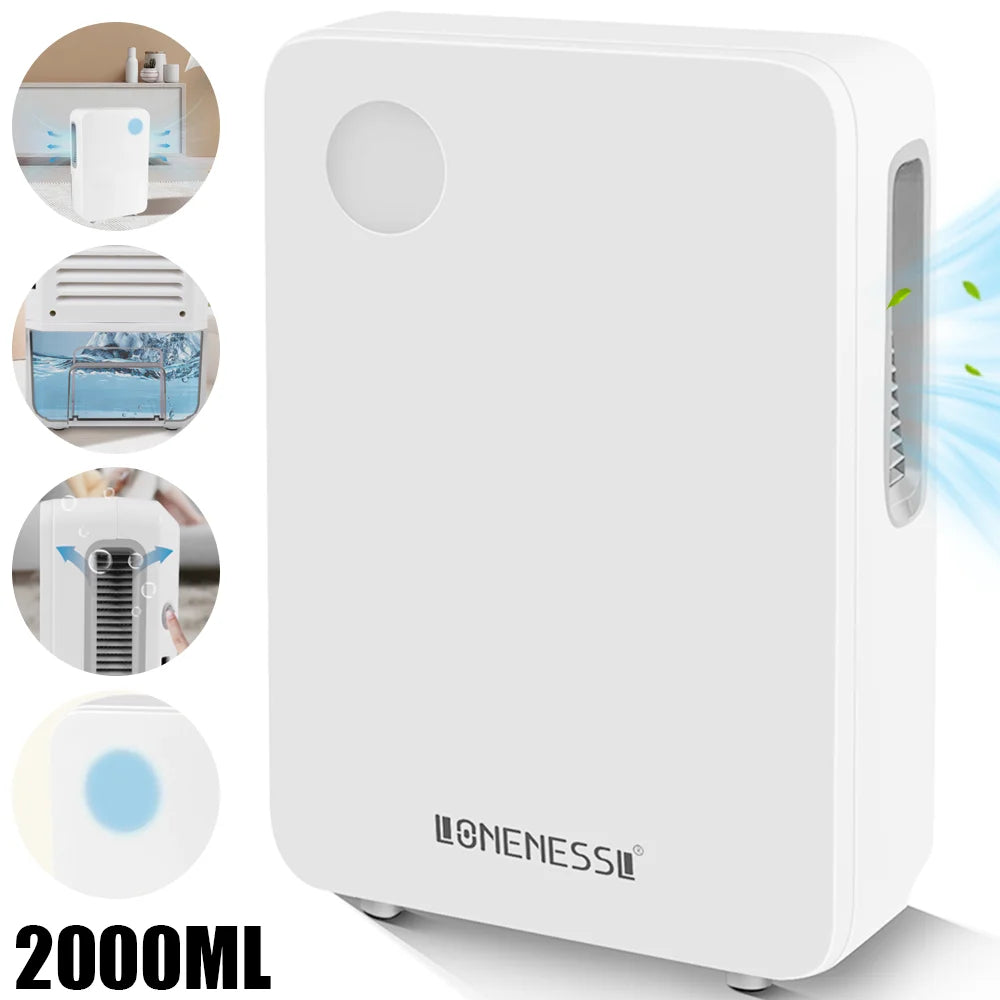 Small Dehumidifier Portable Air Dehumidifier for home Air Dyer Bedroom Office Silent Air Purification Moisture Remover 2L.